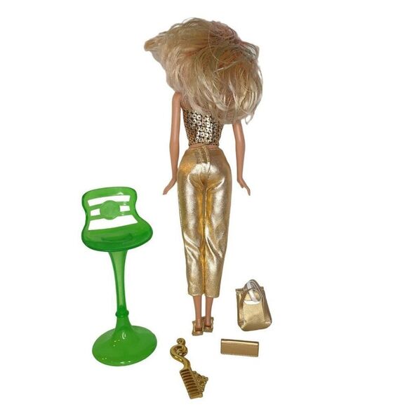 Barbie Doll Dress in Gold with Barbie Accessories and Chair Bundle - Picture 3 of 7